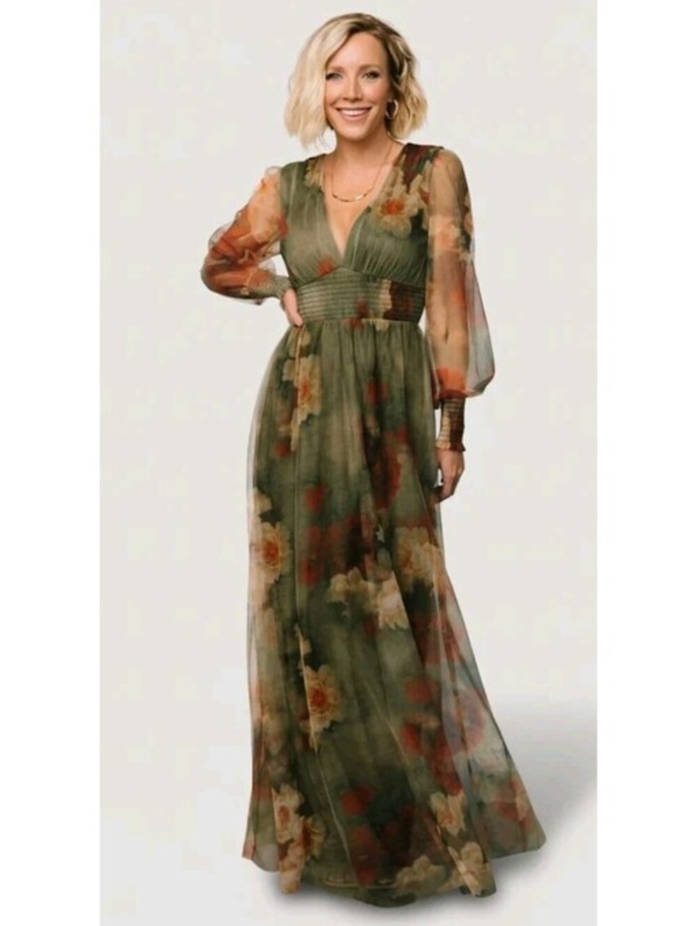 NWT Baltic Born Rustic Green Floral Layla Tulle Maxi Dress M Wedding Bridesmaid - Picture 4 of 11